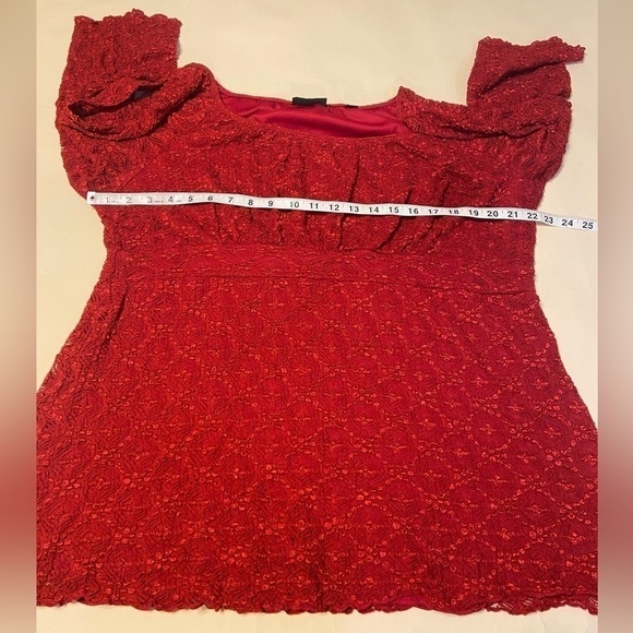 AVENUE RED STRETCHY LACE TOP 3/4 SLEEVE 18/20 - Picture 10 of 12